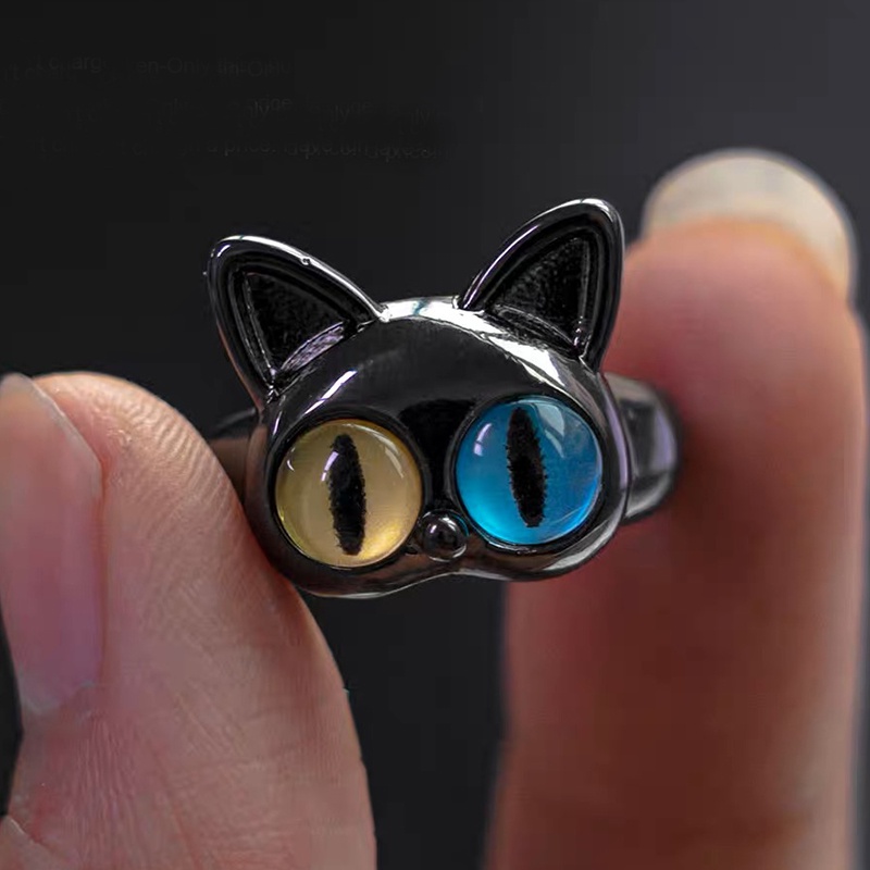 Kartun Hijau Monster Cincin Fashion Manis Dua Warna Mata Kucing Pembukaan Cincin Kekasih Pasangan Cincin Gadis Aksesoris Fashion