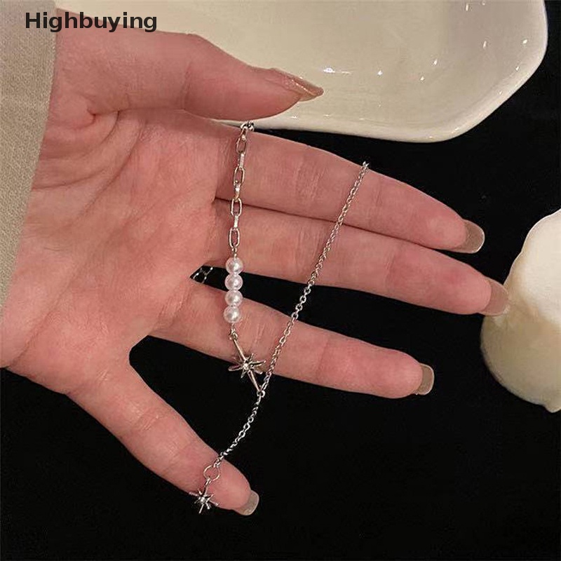 Hbid Korea Kalung Fashion Perhiasan Gothic Punk Simulasi Mutiara Delapan Runcing Bintang Kalung Rantai Klavikula Wanita Kalung Glory