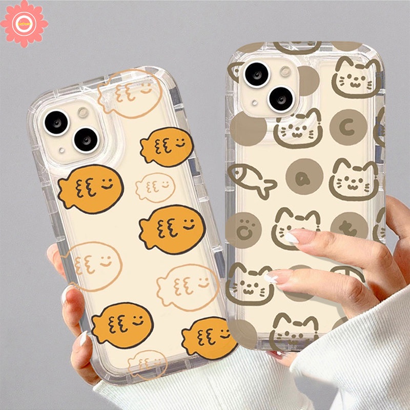 Casing Transparan Realme C55 C35 C25s C12 C25 C15 C11 2020 C21Y C20 C3 C17 C25Y 6i 5 5i 5s 7i 9i C33 C30 C30S C1 C2 C11 2021 Lovers Kartun Kucing Lucu Ikan Airbag Shockproof Cover