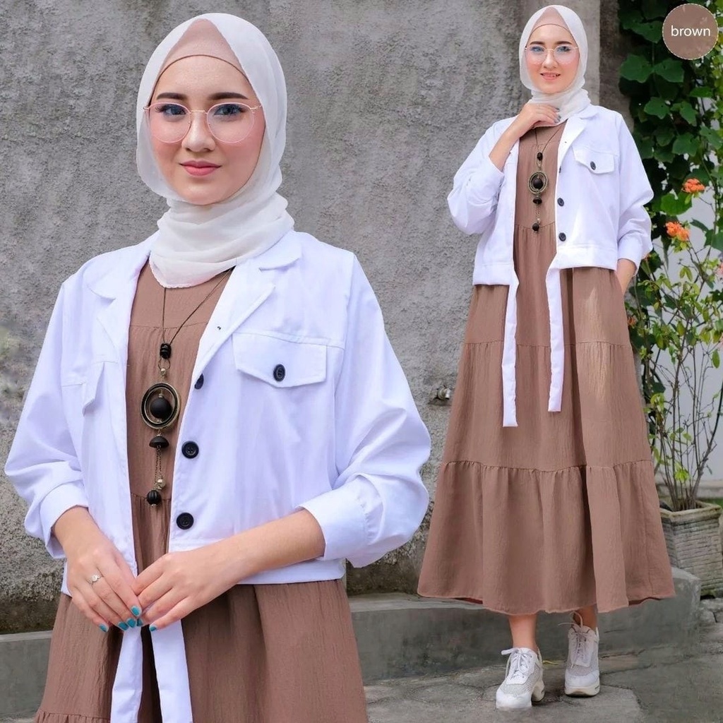 GAMIS STORE - Keysa Set 2in1 Setelan Baju Gamis Muslim Fit To L Besar Premium Stelan Free Rompi