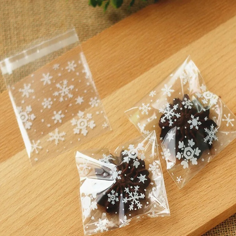 100 Pcs Transparan Snowflake Candy Bag/Biskuit Snack Baking Frosted Self-Adhesive Kantong Plastik/Perlengkapan Pesta Pernikahan