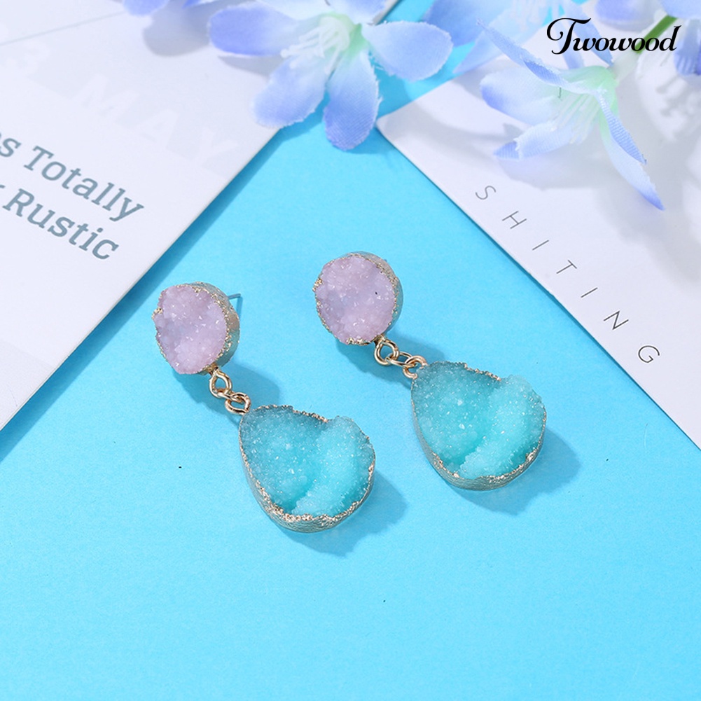 Twowood Etnik Resin Bulat Water Drop Menjuntai Telinga Stud Anting Wanita Pesta Perhiasan Hadiah