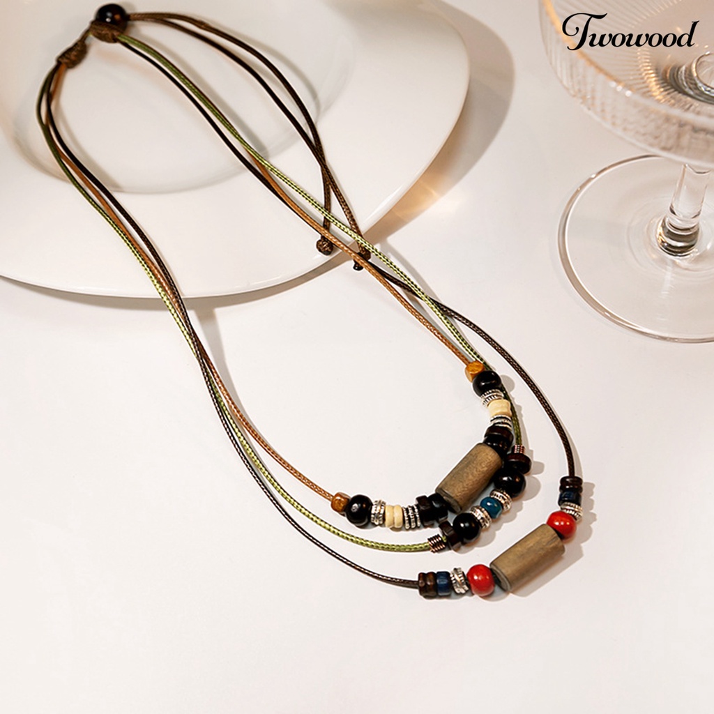 Twowood Kalung Rantai Kepribadian Beberapa Layer Manik-Manik Bohemian Retro Gaya Etnik Sweater Braided Necklace Jewelry Accessory