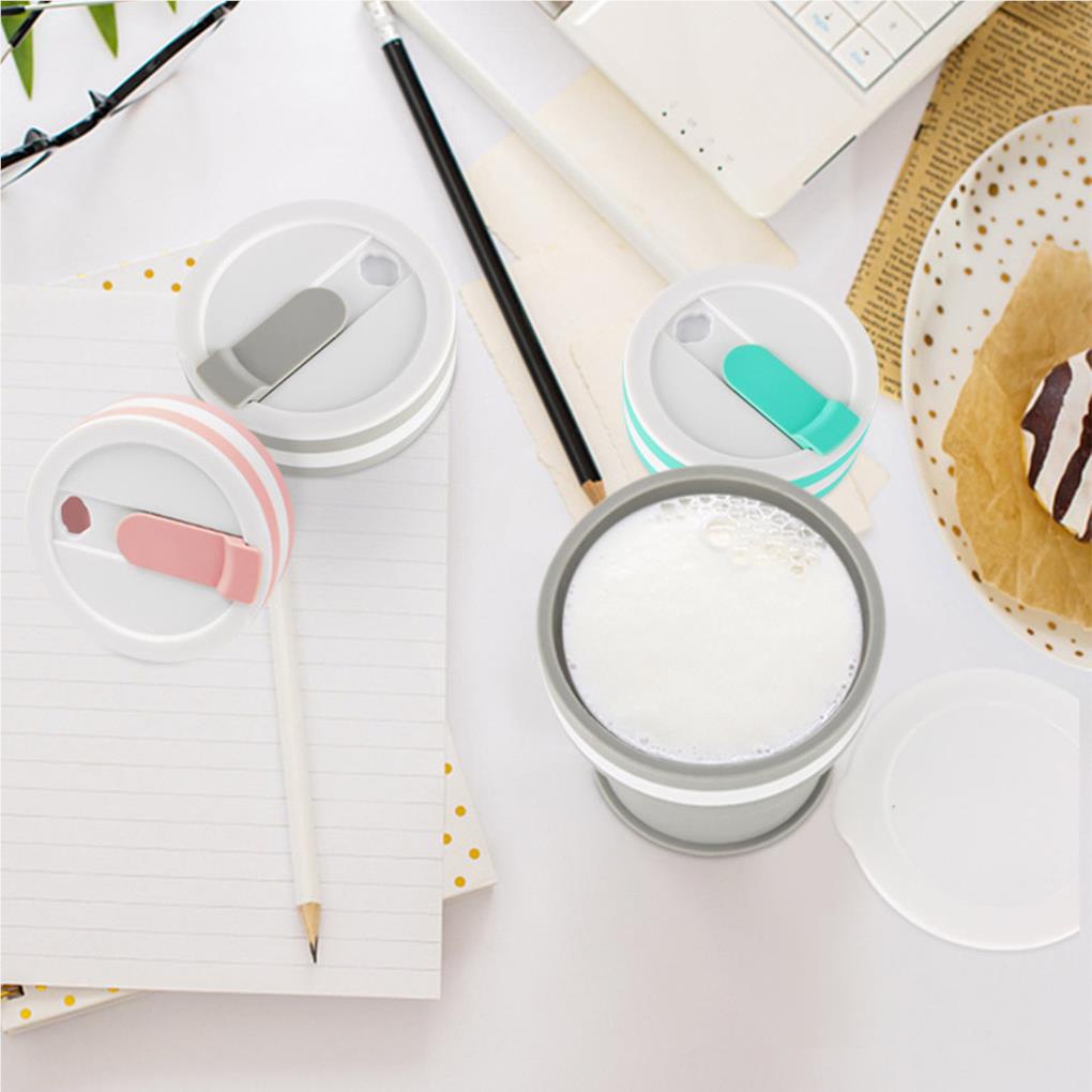 Silicone Collapsible Cup Gelas Minum Teleskopik Portable Dengan Penutup Untuk Travel Camping