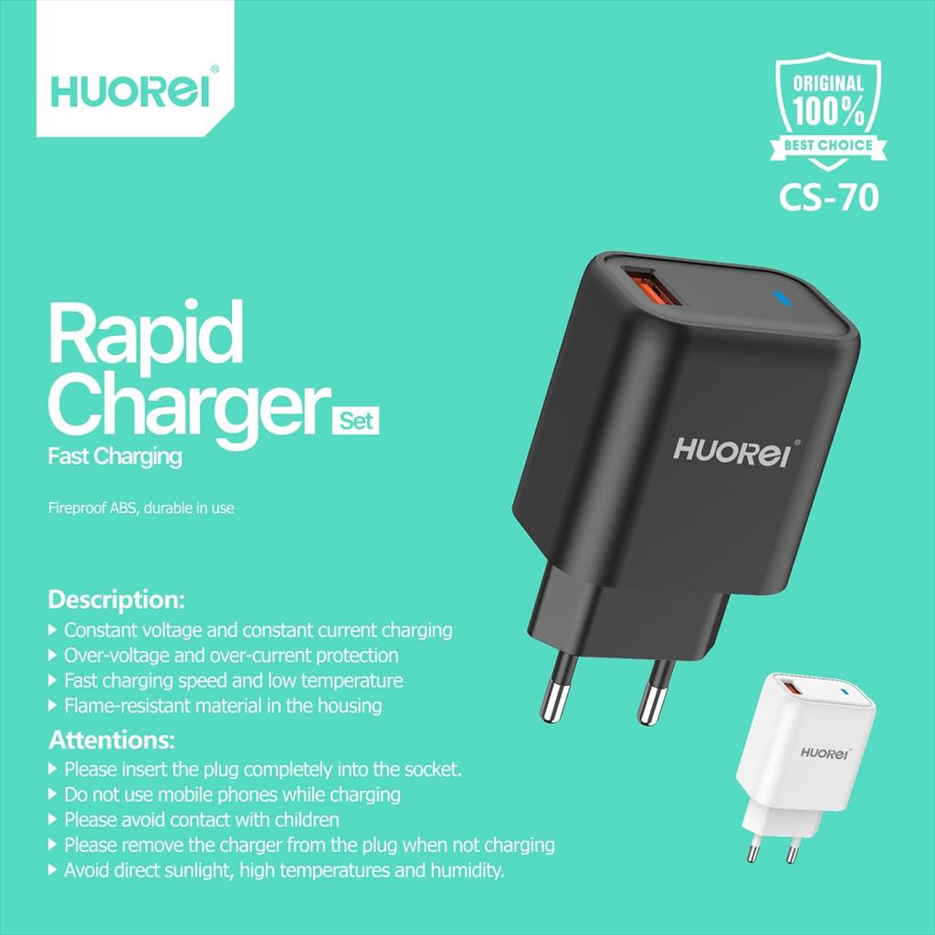 HUOREI Wall Charger Set with Cable 2.4A 1USB