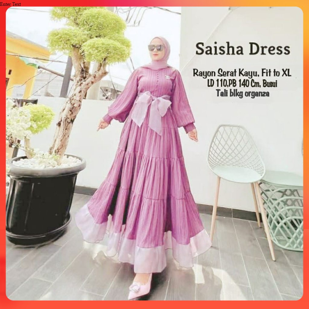Saisha Dress Maxy Gamis Muslim Maxi Wanita Matt Airflow Premium Fit To XL Besar l Gaun Kondangan pak