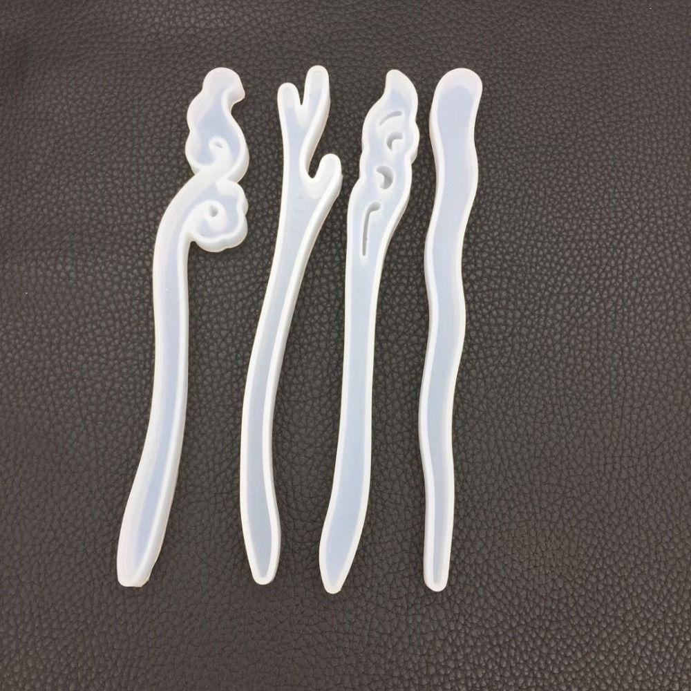 TOP 4pcs /set Jepit Rambut Cetakan Silikon Kerajinan Membuat Hiasan Rambut Lady Bulang Resin Mold