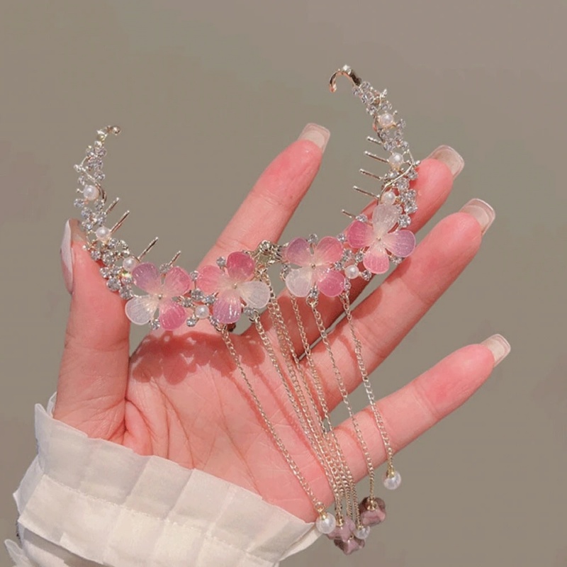 Amethyst Bunga Rumbai Wanita Jepit Rambut/Retro Hiasan Kepala Fringe Rhinestones Hair Clip/Bunga Alloy Ponytail Holder Aksesoris