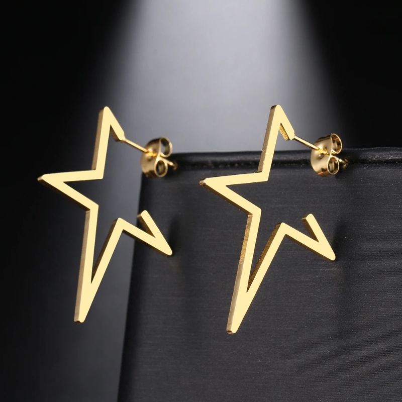 Fashion Gaya Punk Bintang Stud Earrings Hip Hop Street Style Wanita Pria Anti Karat Pentagram Earrings Klasik Sederhana Perhiasan