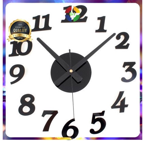 Jam Dinding DIY Giant Wall Clock Quartz 30-50cm Black