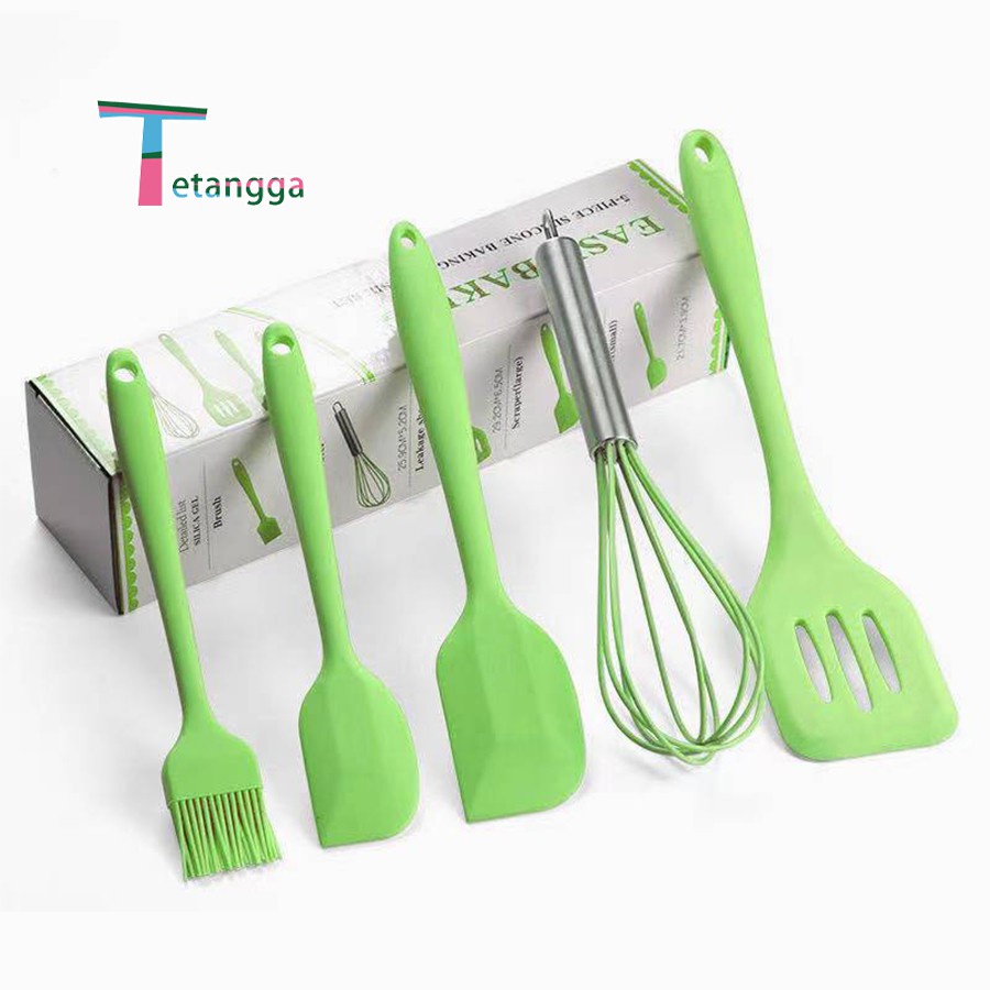 Set Spatula Peralatan Masak Sutil Silikon Non Stick Cooking Tools Isi 5 Pcs Kitchenware Spatula Set