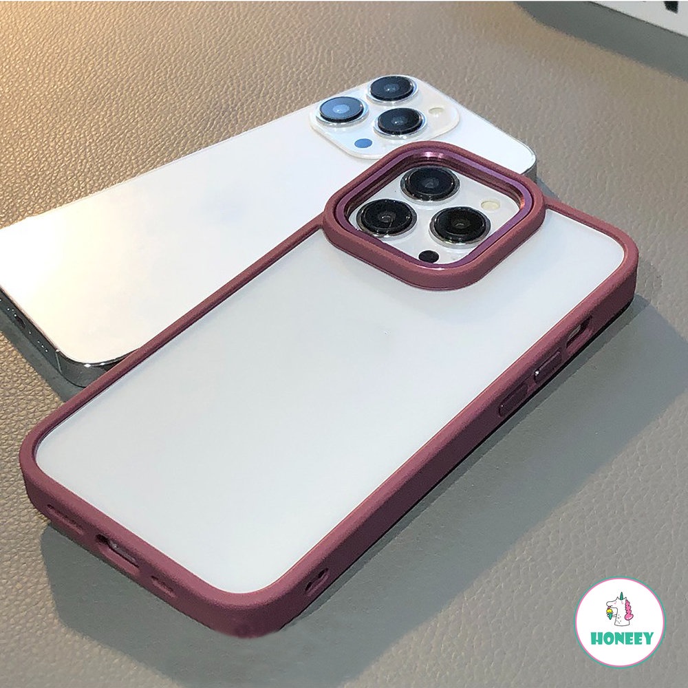 IPHONE Luxury Shockproof Armor Metal Button Case on Untuk Iphone14Plus13 12 11 Pro Max Perlindungan Lensa Kamera Bening Matte PC Cover