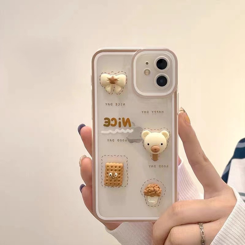 IPHONE Kartun 3D Lucu Cookie Bear Transparan Angel Eye Pelindung Lensa Kamera Phone Case Cover Untuk Iphone7 8 PLUS X XR XS 11 12 13 PRO MAX SE 2020