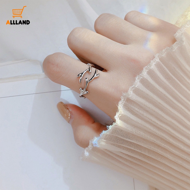 Cincin Jari Adjustable Tanduk Warna Silver/Cincin Bentuk Telinga Kucing Gaya Korea/Camellia Opening Rings Jewelry