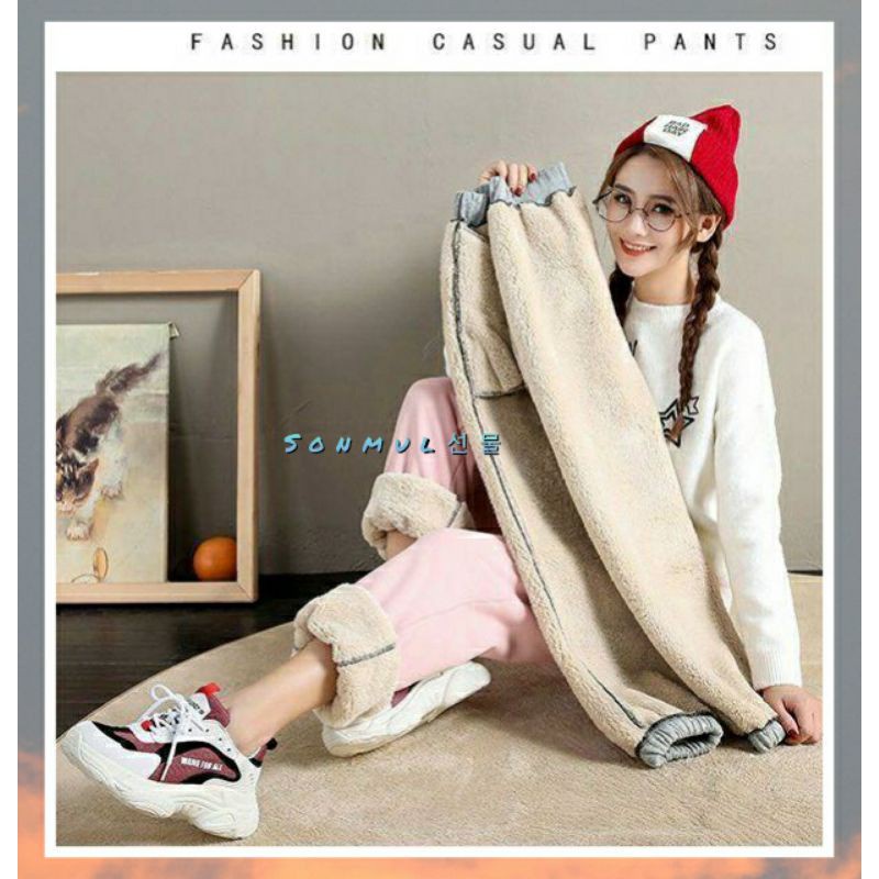 PREMIUM CASUAL PANTS WOMAN WINTER THERMAL CELANA JOGGER MUSIM DINGIN WANITA