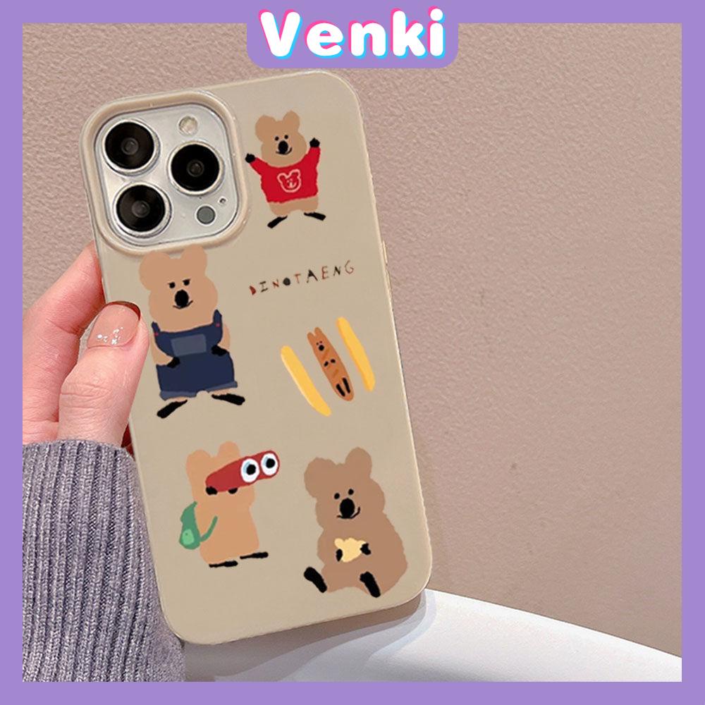 VENKI - For iPhone 11 iPhone Case Khaki Glossy TPU Soft Case Shockproof Protection Camera Cartoon Bear Persimmon Compatible with iPhone 14 13 Pro max 12 Pro Max xr xs max 7 8Plus