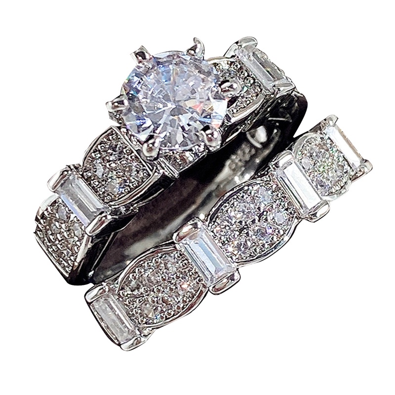 2pcs/set Cincin Kawin Wanita Mewah AAA Cubic Zirconia Kristal Rings High Quality Fashion Jewelry