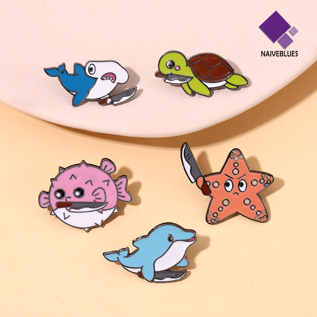 &lt; Naiveblues &gt; Lapel Pin Electroplating High Gloss Geometris Kepribadian Menghias Anti Karat Hewan Laut Pin Pakaian