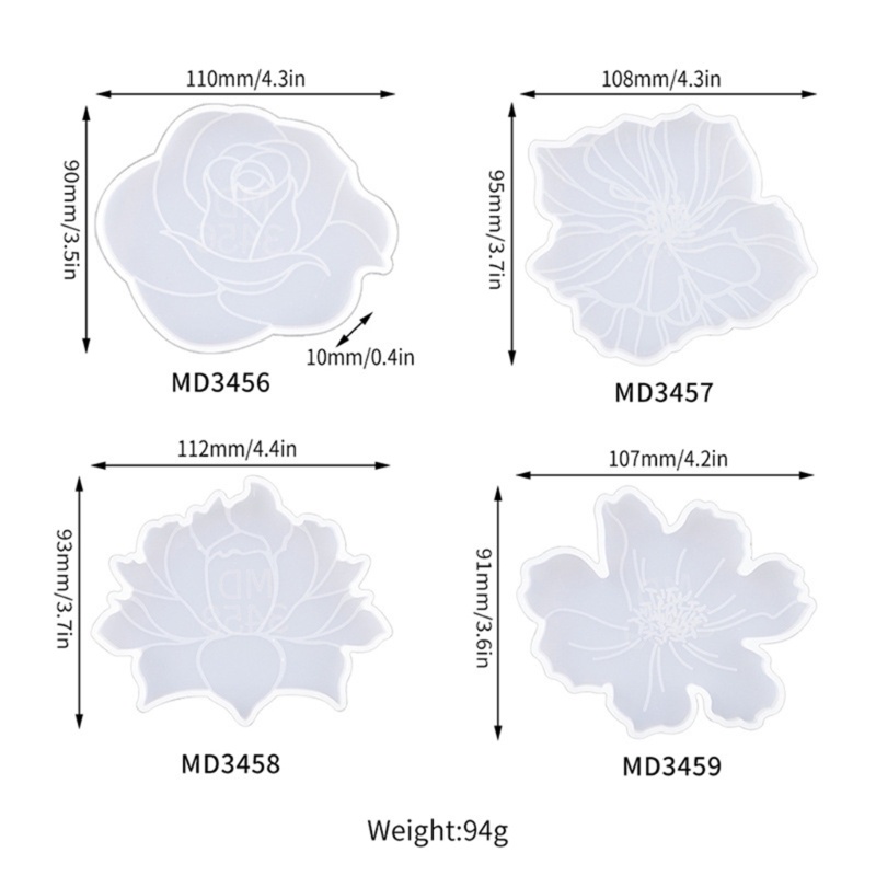 Siy 4pcs Diy Cetakan Silikon Epoxy Kristal Plum Bunga Meja Hias Permukaan Cermin- Silicone Mold Resin Coaster Place