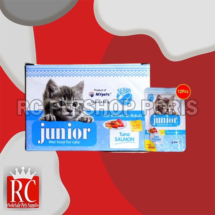 Makanan Kucing Junior Wet Food Pouch 85 Gram Grosir Dus isi 12 Pcs