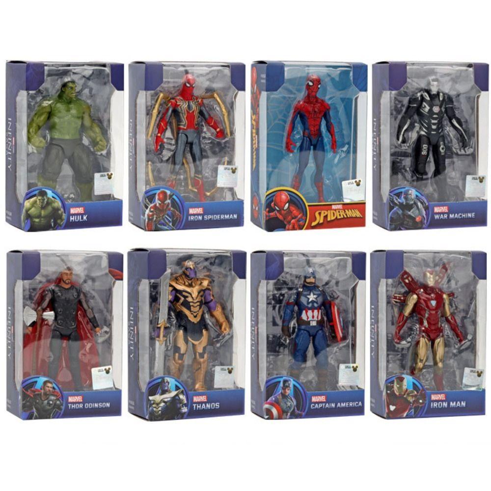 FISHSTICK Spider Man Action Figure Mainan Boneka Model Koleksi Plastik Marvel Action Figure Dekorasi Rumah Patung Figure Hulk Iron Man