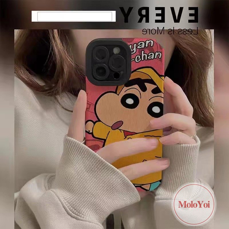 IPHONE Kartun Lucu Crayon Shin-chan Case Kompatibel Untuk Iphone7 8 Plus11 14 12 13 Pro MAX 7Plus XS XR X MAX Tekstur Kulit Stiker Shockproof Lembut Phone Cover