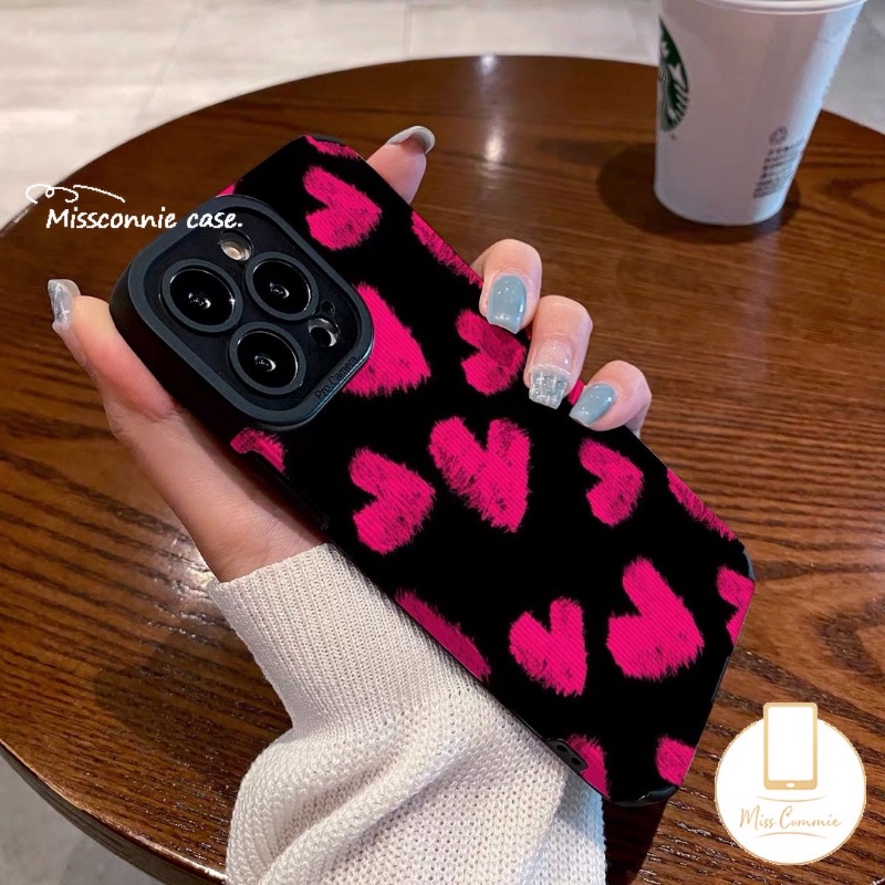 IPHONE Retro Fashion Cinta Hati Ponsel Case Kompatibel Untuk Iphone11 13 14 12 Pro MAX X XR 7 8 Plus XS MAX 7Plus Lembut Tpu Silicon Shockproof Mewah Tekstur Kulit Cover
