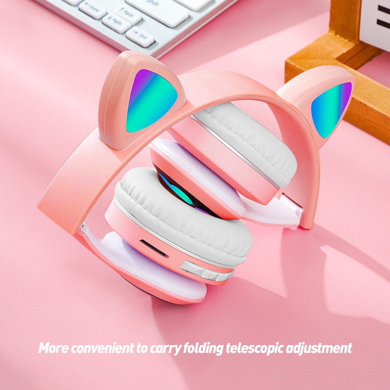 Headphone Wireless Bluetooth 5.0 RGB LED Cat Ears Headset HiFi Stereo Bass Headset Bluetooth Travel