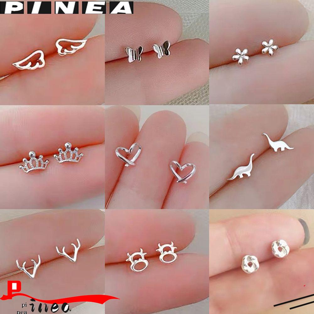 PINEAPPLE New Fashion Mini Stud Earrings Hypoallergenic Dinosaur Butterfly Heart Star Circle Helix Cartilage Tragus Tiny Gifts 925 Silver for Women Girls Ear Piercing Jewelry/Multicolor