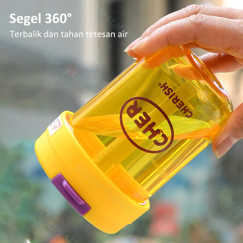Mumystation botol minum cher portable 300ml Dengan Sedotan Anti Bocor / botol minum anak Sedotan botol