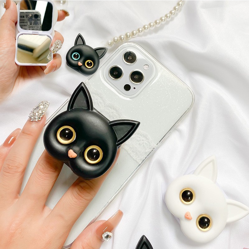 Lucu Kucing Ponsel Holder Portable Phone Airbag Holder Desktop Lazy Person Holder Flip Top Portable 3D Kucing Kosmetik Cermin Aksesoris Telepon