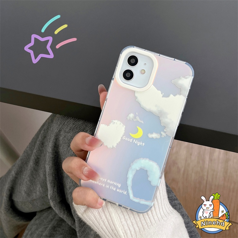 Casing Kompatibel untuk iPhone 14 13 12 11 Pro Max X Xr Xs Max 8 7 Plus SE Ins Aurora Cloud Glossy Phone Case Berkualitas Tinggi Transparan Laser Pelindung Kreatif Silikon Hard Case