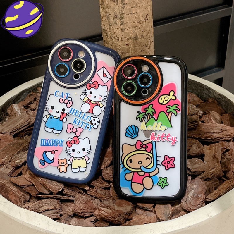 IPHONE Casing Hp Kartun Hello Kitty Cocok Untuk Iphone14 13 12 11 Pro Max All Inclusive Warna Kontras Case Silikon Komik Cewek