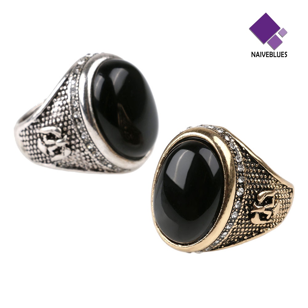 &lt; Naiveblues &gt; Pria Vintage Keren Besar Hitam Berlian Imitasi Bertatahkan Jari Cincin Hadiah Pesta