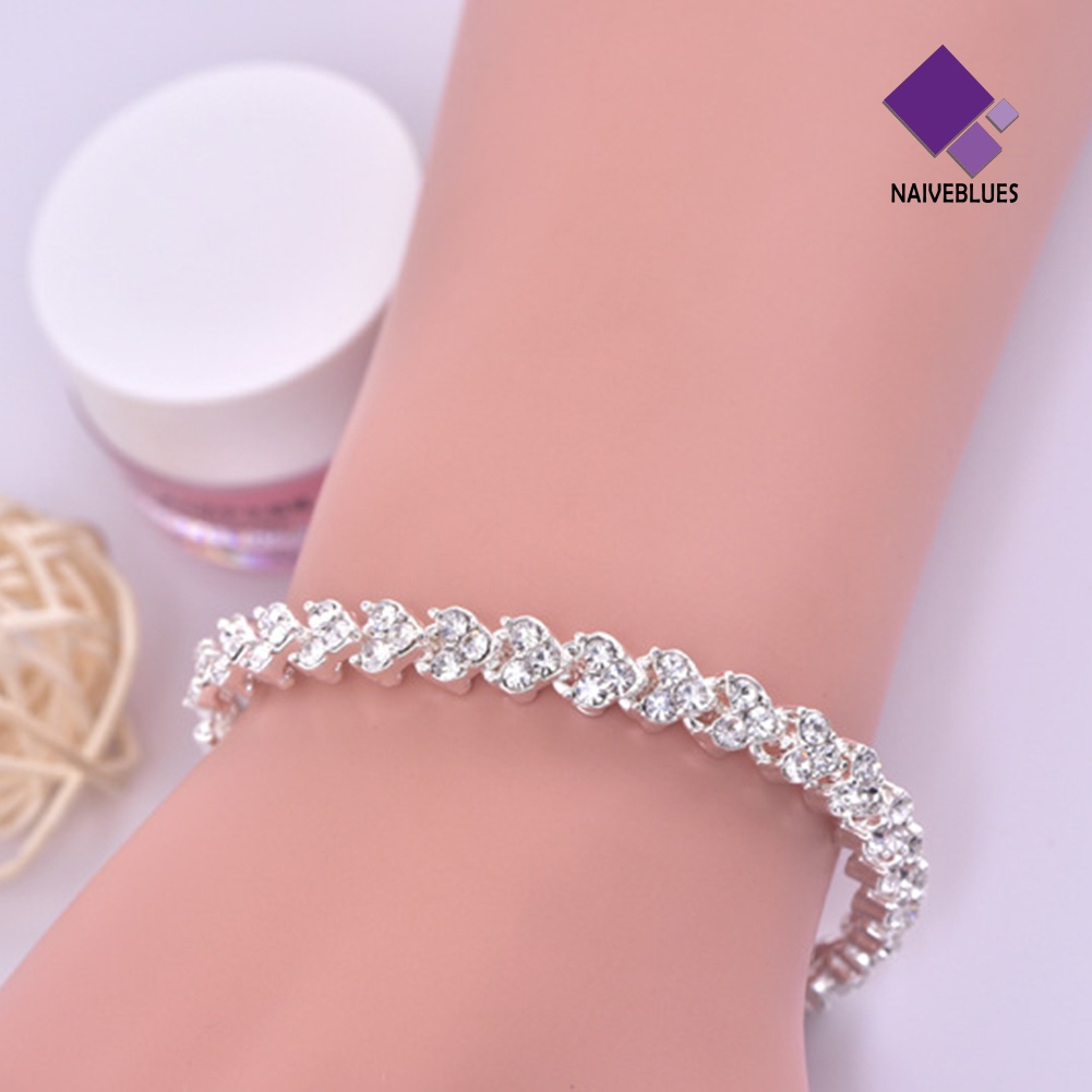 &lt; Naiveblues &gt; Gelang Wanita Hias Berlian Imitasi Berkilau Bangle Adjustable Untuk Pesta