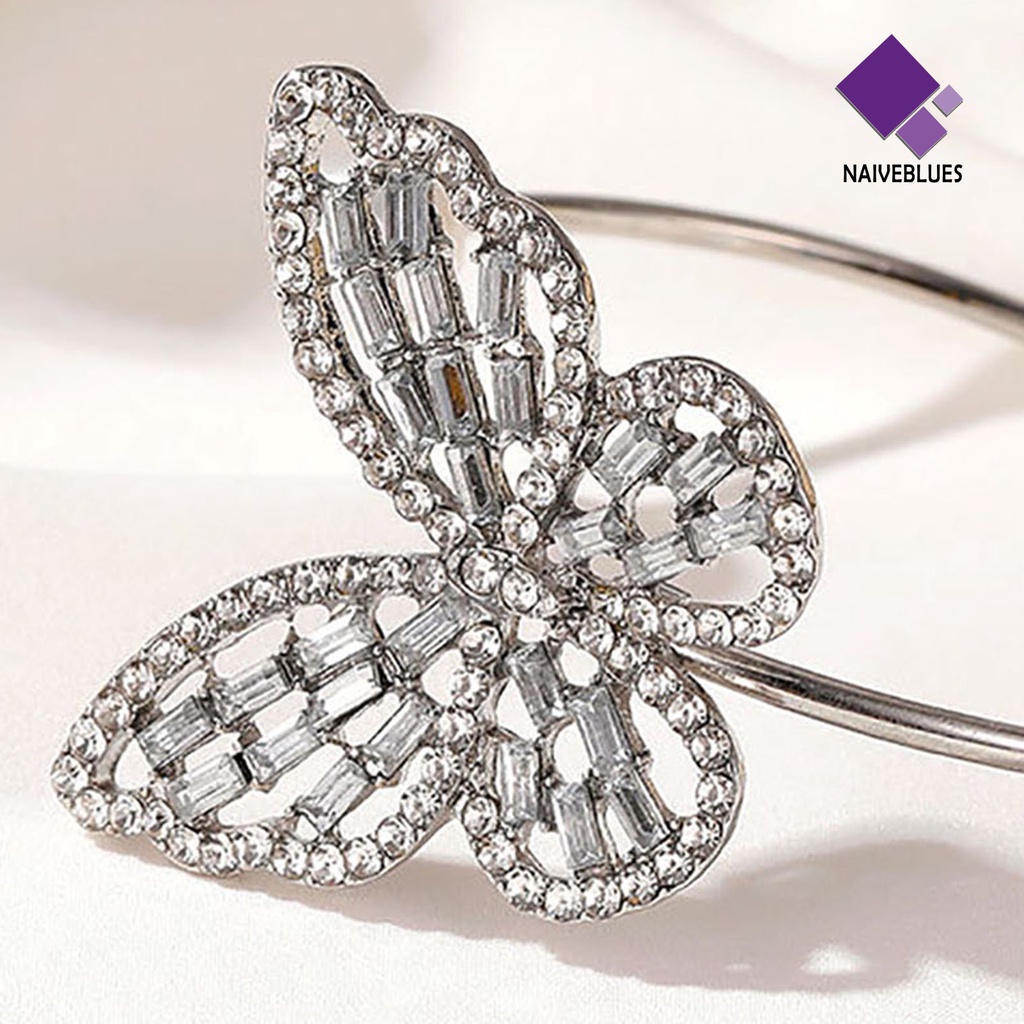 &lt; Naiveblues &gt; Bangle Stylish All-match Fleksibel Alloy Pembukaan Dapat Disesuaikan Kupu-Kupu Gelang Pesta