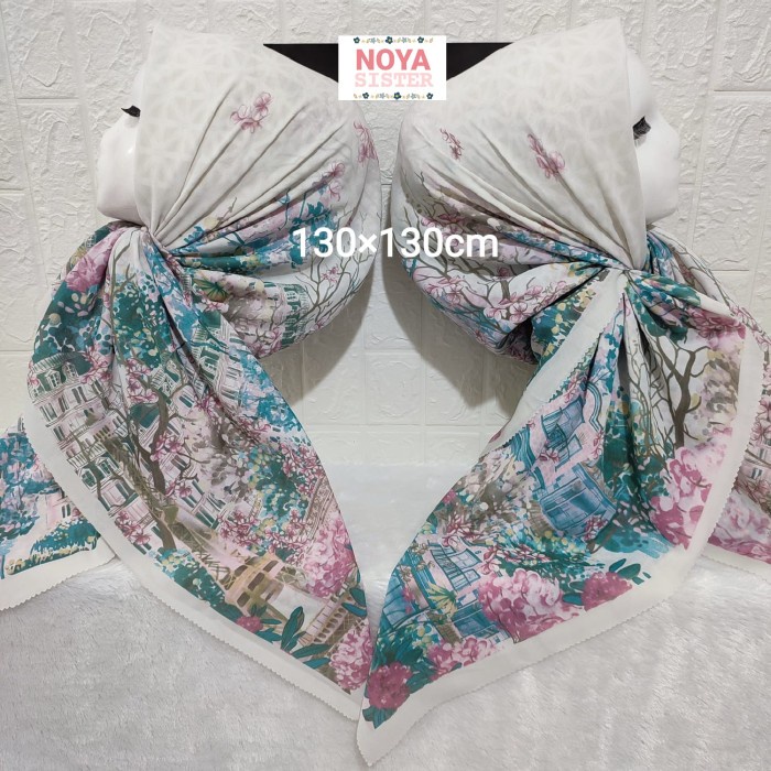 Hijab segiempat Jumbo motif krem putih tulang voal premium lacercut