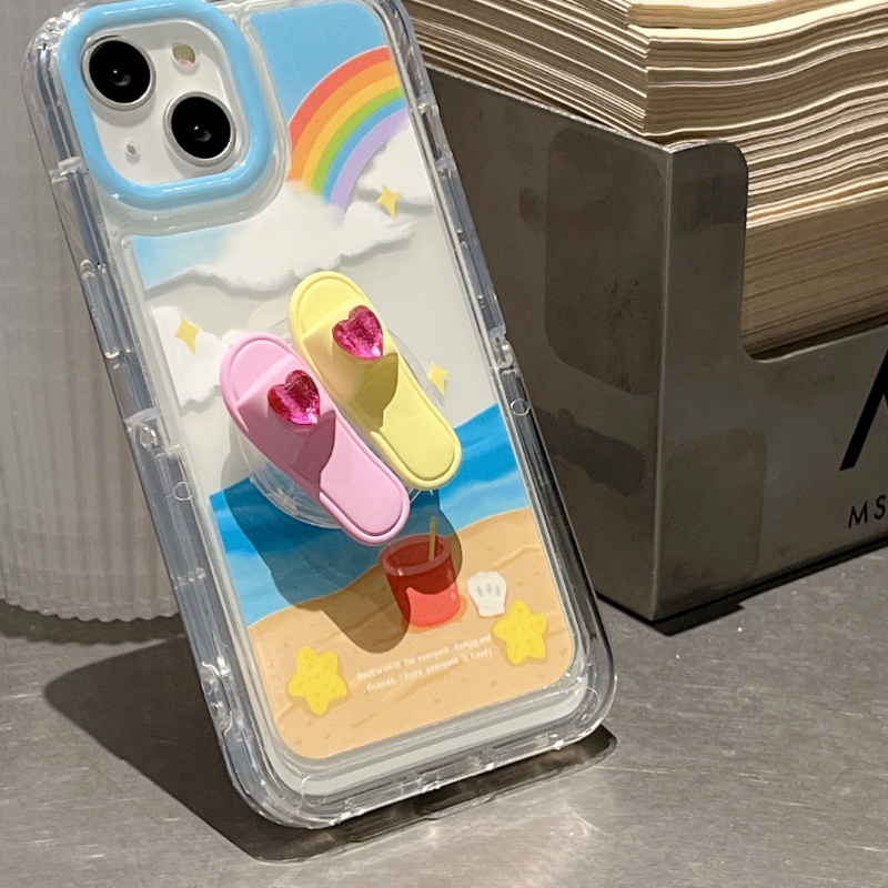 IPHONE Casing Telepon Liburan Musim Panas Cocok Untuk Iphone14 13 11 12 Pro Max All Inclusive Print Stand Silicone Phone Case