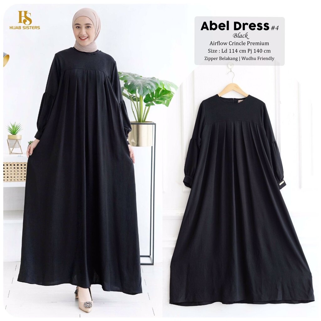 ABEL Dress ORI HJAB SISTER | Gamis Crinkle Airflow Premium Polos LD 115