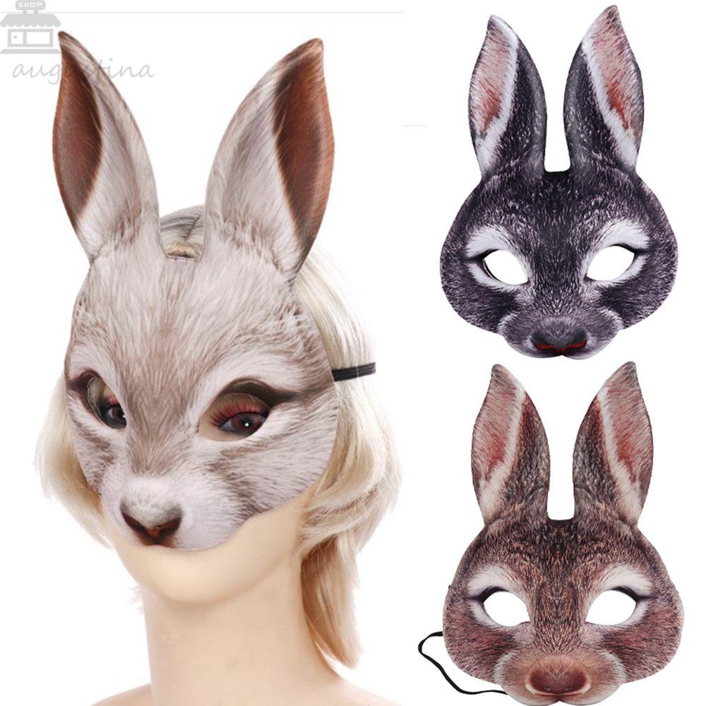 Agustinina Bunny Mask Kelinci Tidak Beracun Unisex Festival Cosplay Alat Peraga Karnaval Pesta Topeng Mata Setengah Wajah Halloween Dekorasi