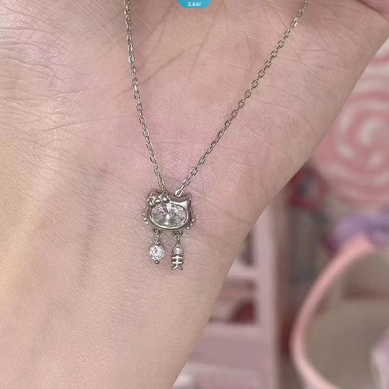Sanrio HelloKitty Merah Muda Berlian Berlian Putih Gadis Beruntung Cincin Fashion Perhiasan Aksesoris Wanita Adjustable Rings Gadis Indah Kesederhanaan Hadiah [ZK]