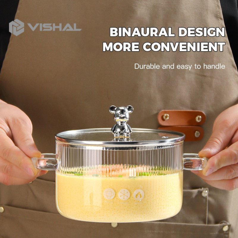 VISHAL Pot Panci Masak Stewing Soup Pot Borosilicate Glass / Tutup Beruang Panci Kaca Transparant Anti Api Anti Panas Borosilicate