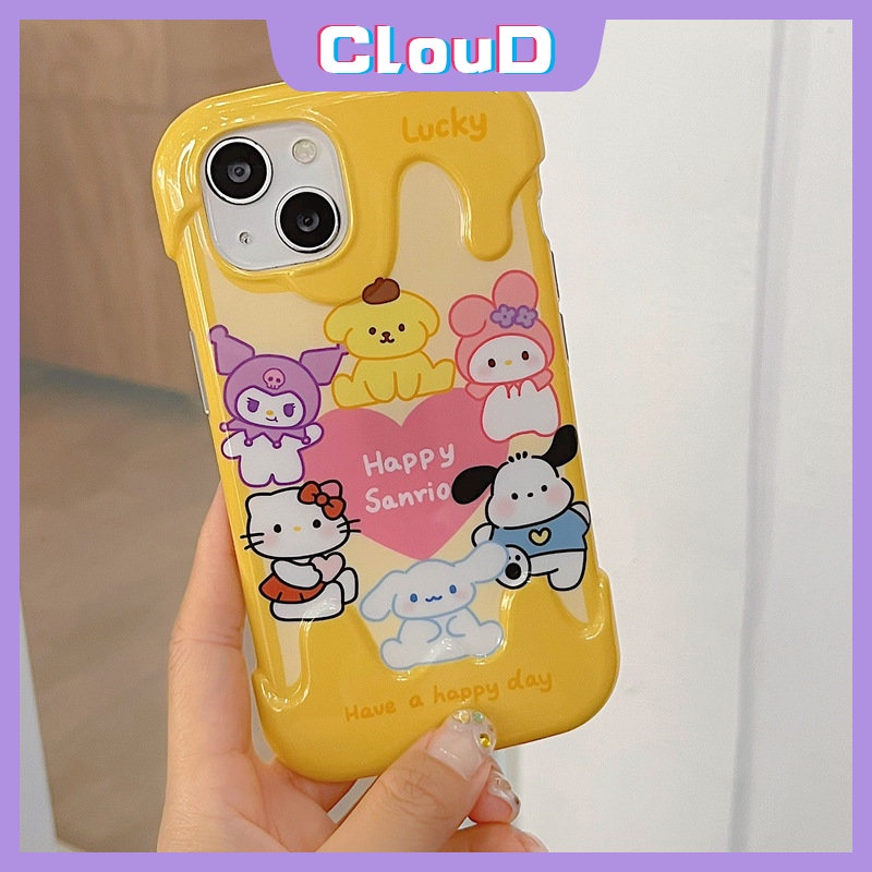 IPHONE Case 3D Ice Cream Cute Hello Kitty Kompatibel Untuk Iphone11 13 14 12 Pro Max 7Plus 8Plus XR X XS Max7 8 Plus SE 2020 Kartun Korea Crayon Shin-chan Pochacco Kuromi Soft Cover