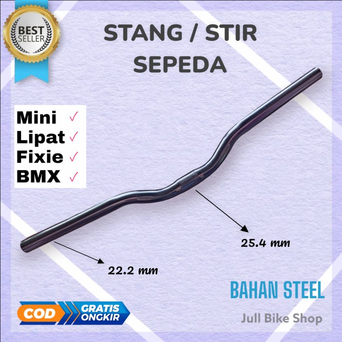 Stang sepeda bmx fixie anak lipat stir besi handle bar standart 25.4 setir hitam handlebar murah