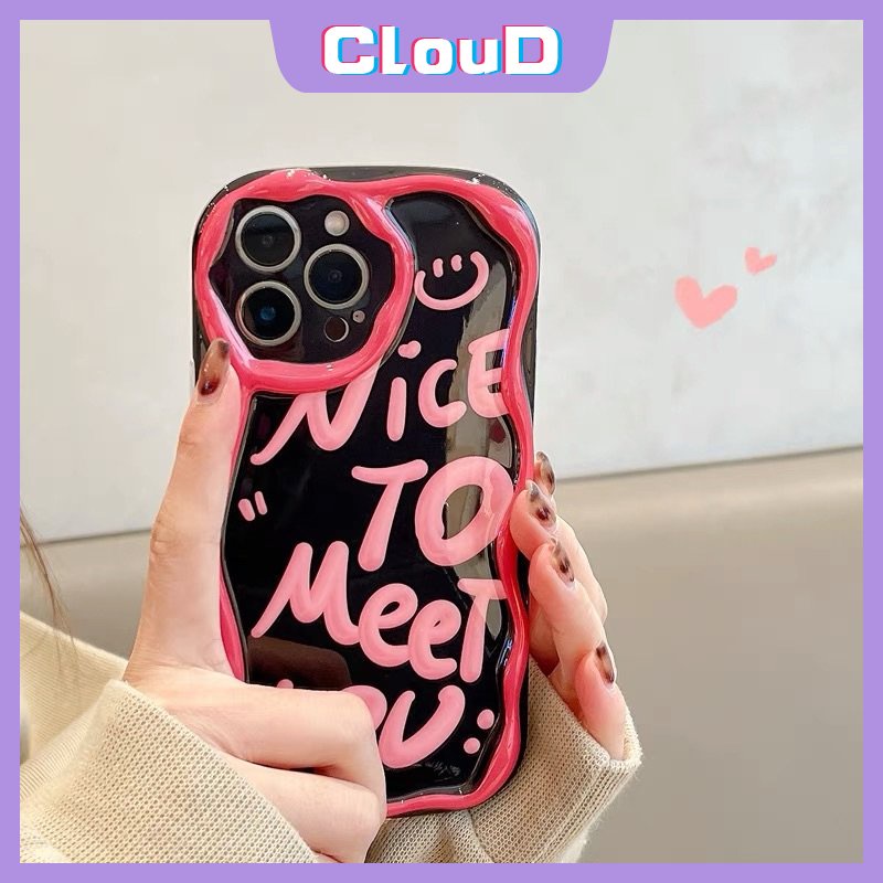 IPHONE Ins Smile Art Letter Case Kompatibel Untuk Iphone11 14 13 12 Pro Max7 6s 8 6 Plus X XR XS Max SE 2020 7plus Fashion 3D Wavy Curved Edge Shockproof Airbag Glossy Lembut Tpu Cover