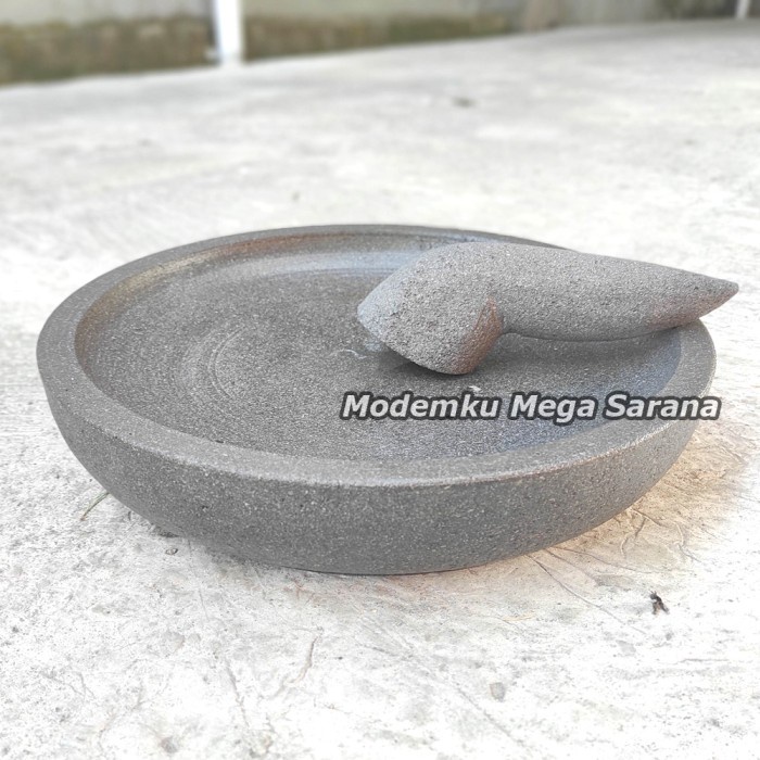 Cobek Batu Asli Original + Ulekan Munthu Muntu Muntilan Merapi - 39 cm