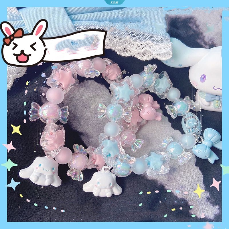 Sanrio Pink Dan Biru Cinnamoroll Handmade Lolita Girl Candy Bracelet Rainbow Stars Lolita Beads Bracelet Lolita Gaya Korea Handwear Perhiasan [ZK]