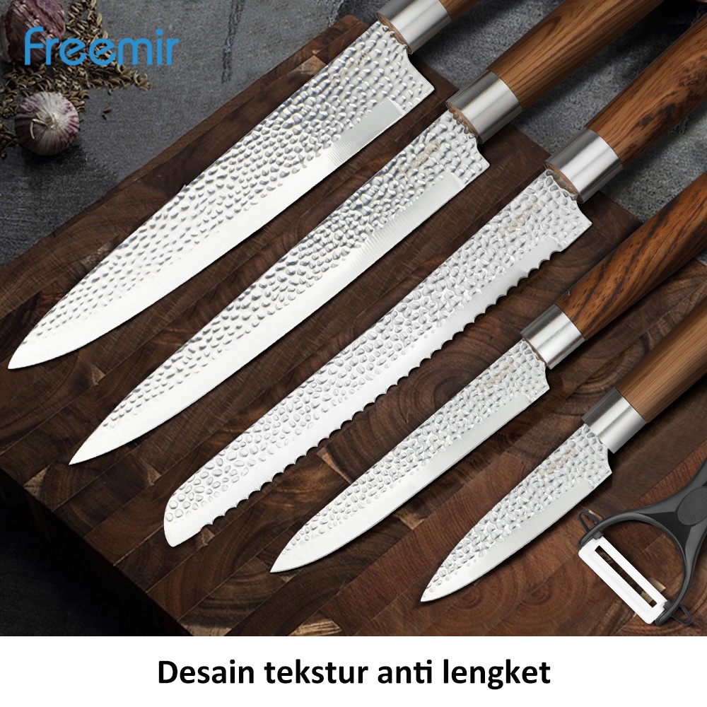 freemir Set Pisau Daging 3 / 6 pcs Set Pisau Dapur Tajam Anti Lengket Silver Perak