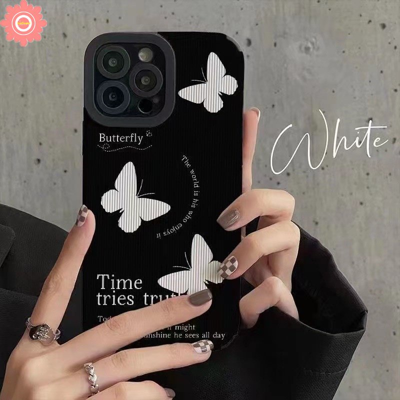 IPHONE Art Flower Ins Style Phone Case Kompatibel Untuk Iphone14 13 Pro Max11 12 Pro 7 8 Plus X XS Max XR Retro Fantasy Butterfly Shockproof Soft Silicone Case Tpu Soft Cover