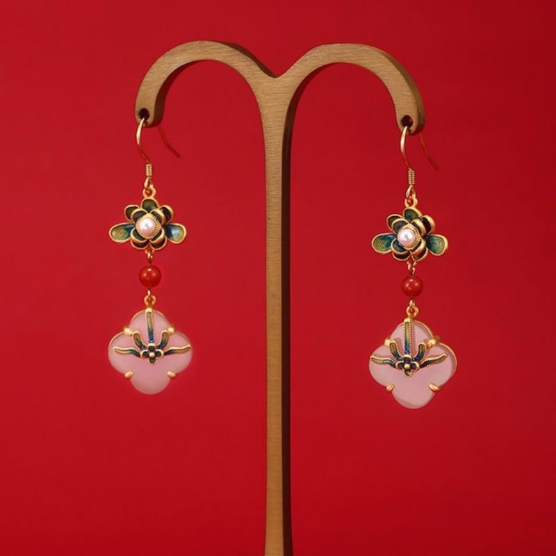 S925 Sterling Silver Oriental Dicat Enamel Anting-Anting Perempuan Desain Kuno Anting-Anting Gaya Cina Cheongsam Telinga Perhiasan Hadiah